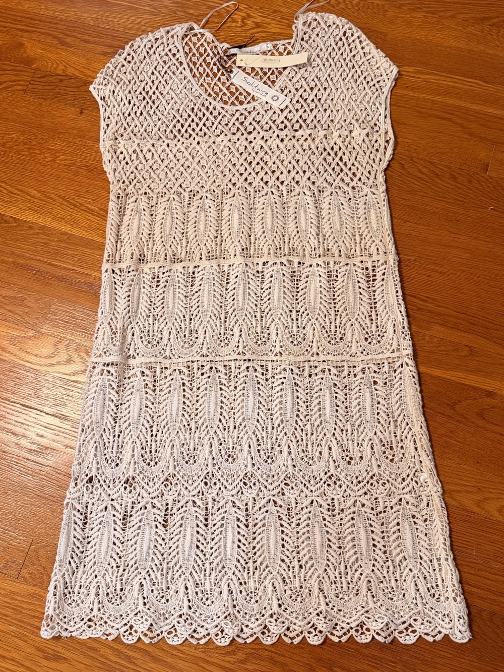 Hand-Knit Cream Crochet Women’s Dress/Beach, Swimsuit Cover-up. Size Medium. New